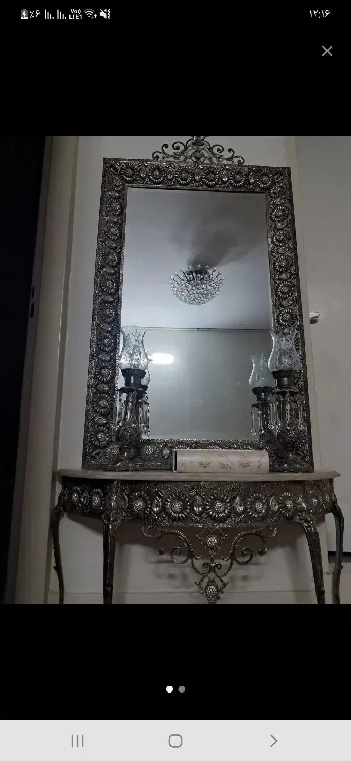 آینه وشمعدان برنج رنگ طلایی|صنایع دستی و سایر لوازم تزئینی|ری, علایین|دیوار