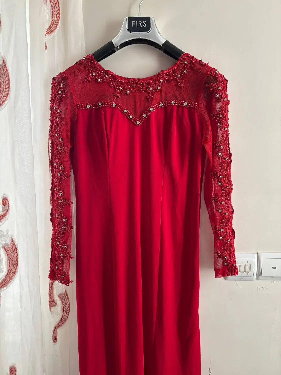 لباس مجلسی کار شده رنگ قرمز شامپاینی|لباس|قدس, شهرقدس|دیوار