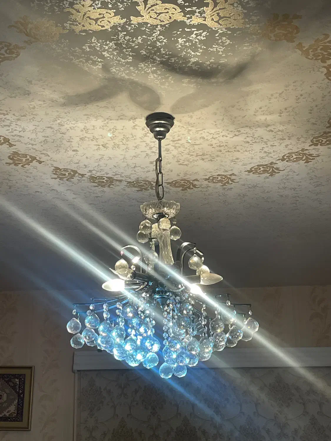 یک جفت لوستر استیل با توپیهای شیشه ای|لوستر و چراغ آویز|اردبیل, |دیوار