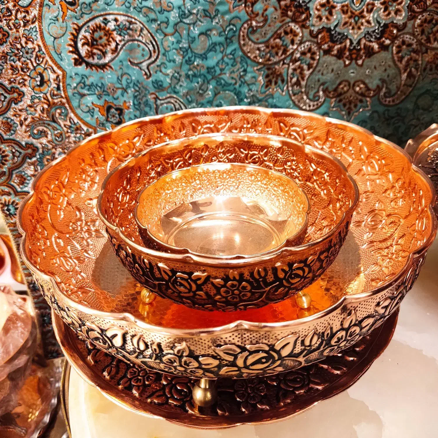 ست 8 تیکه ظروف مسی بهار/تخفیف به مدت محدود/کویر مس|ظروف سرو و پذیرایی|یزد, |دیوار