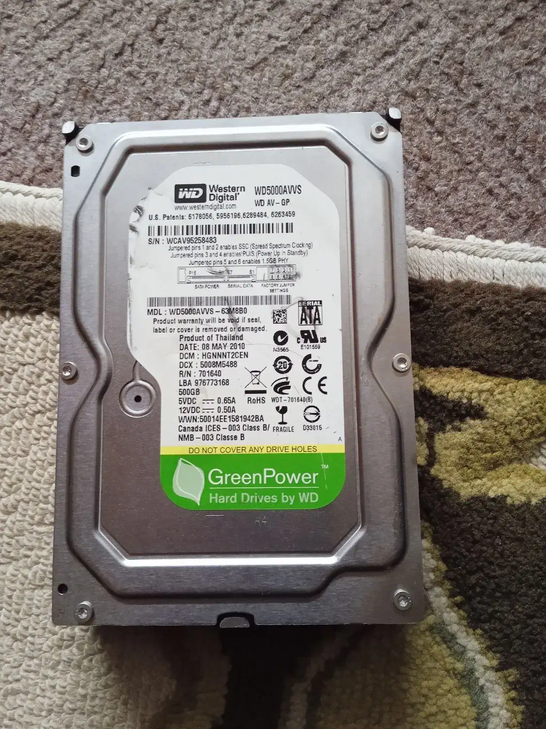 هارد 500 گیگ وسترن سبز|قطعات و لوازم جانبی رایانه|علیآباد کتول, |دیوار