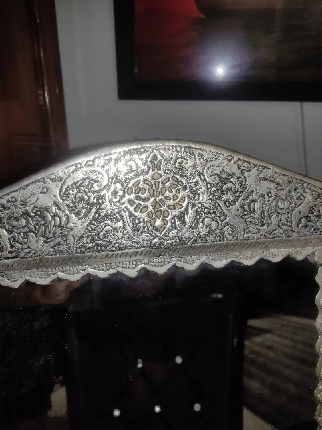 آینه ی قلمکاری شده نقره|آینه|اصفهان, برازنده|دیوار