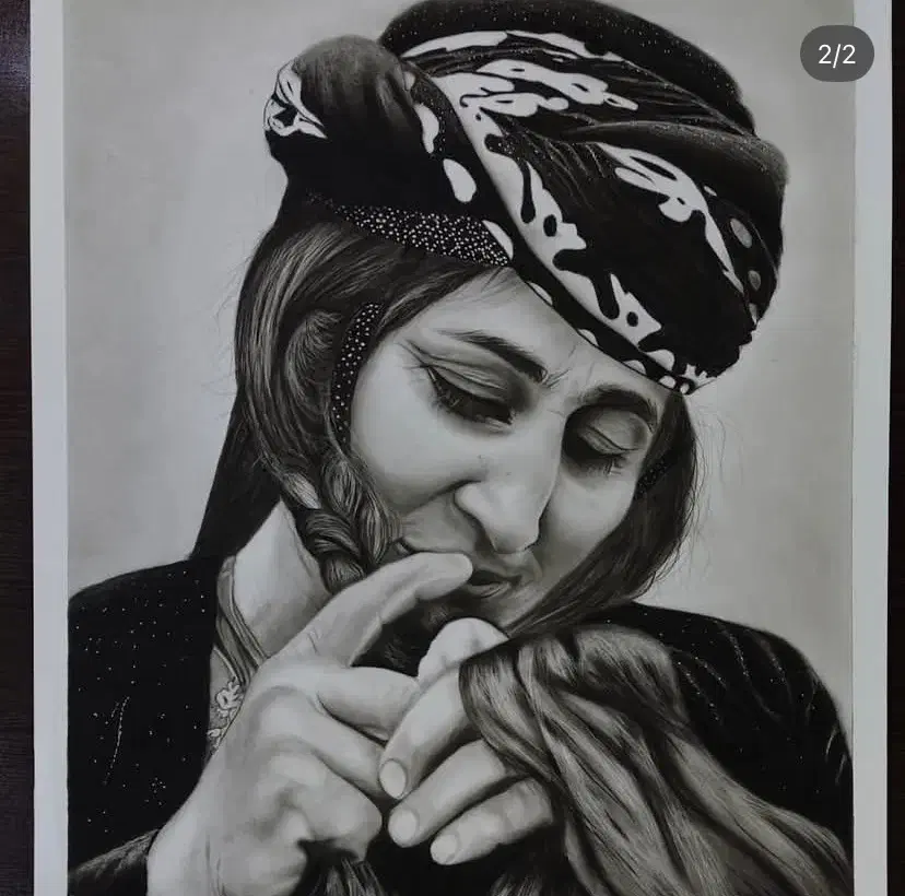 تابلو سیاه قلم زن کورد|تابلو، نقاشی، عکس|مهاباد (آذربایجان غربی), |دیوار