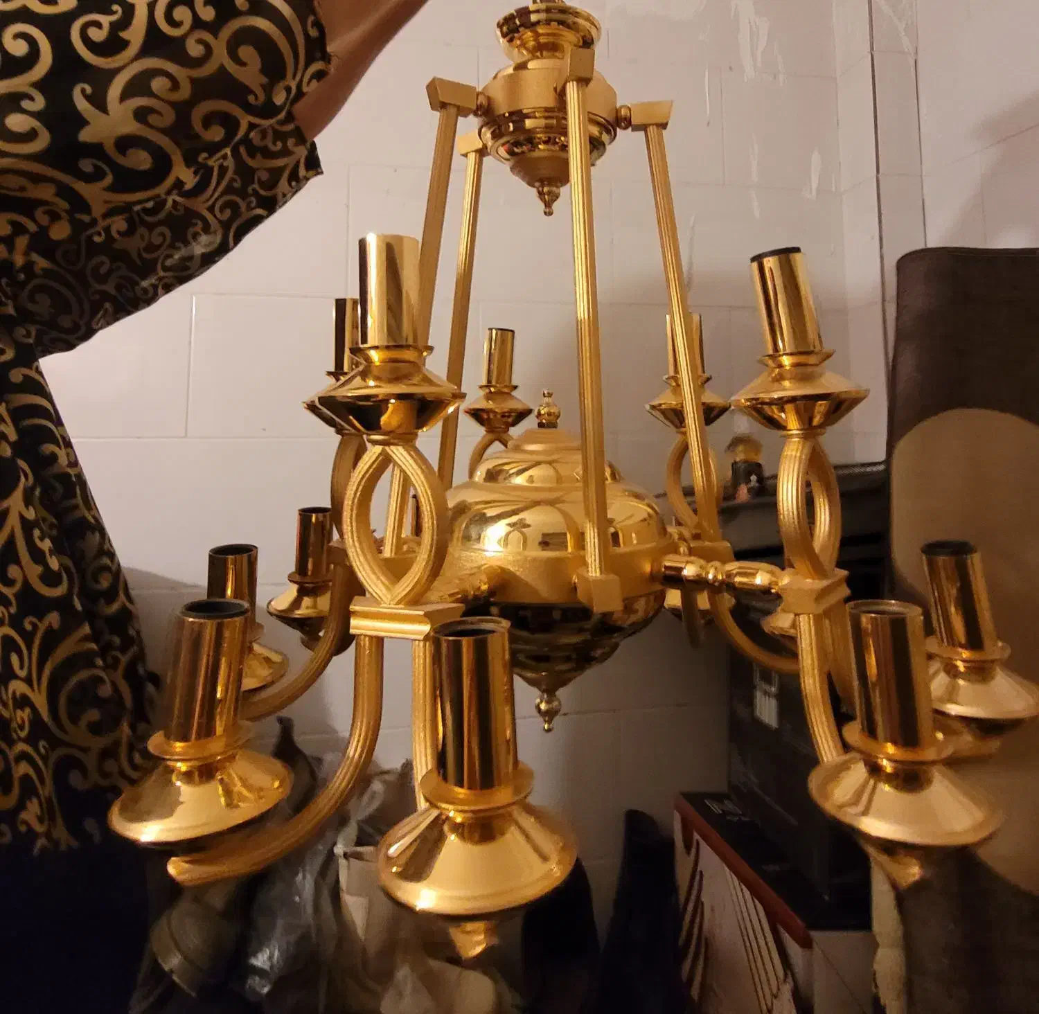 لوستر ۱۵ شاخه طلایی|لوستر و چراغ آویز|قزوین, |دیوار