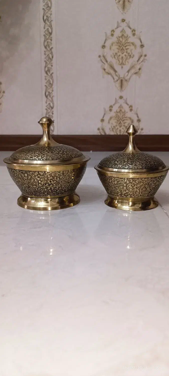 قندان برنجی قلم طاووس سیاه قلم (توضیحات خونده بشه)|ظروف سرو و پذیرایی|تهران, خاک سفید|دیوار