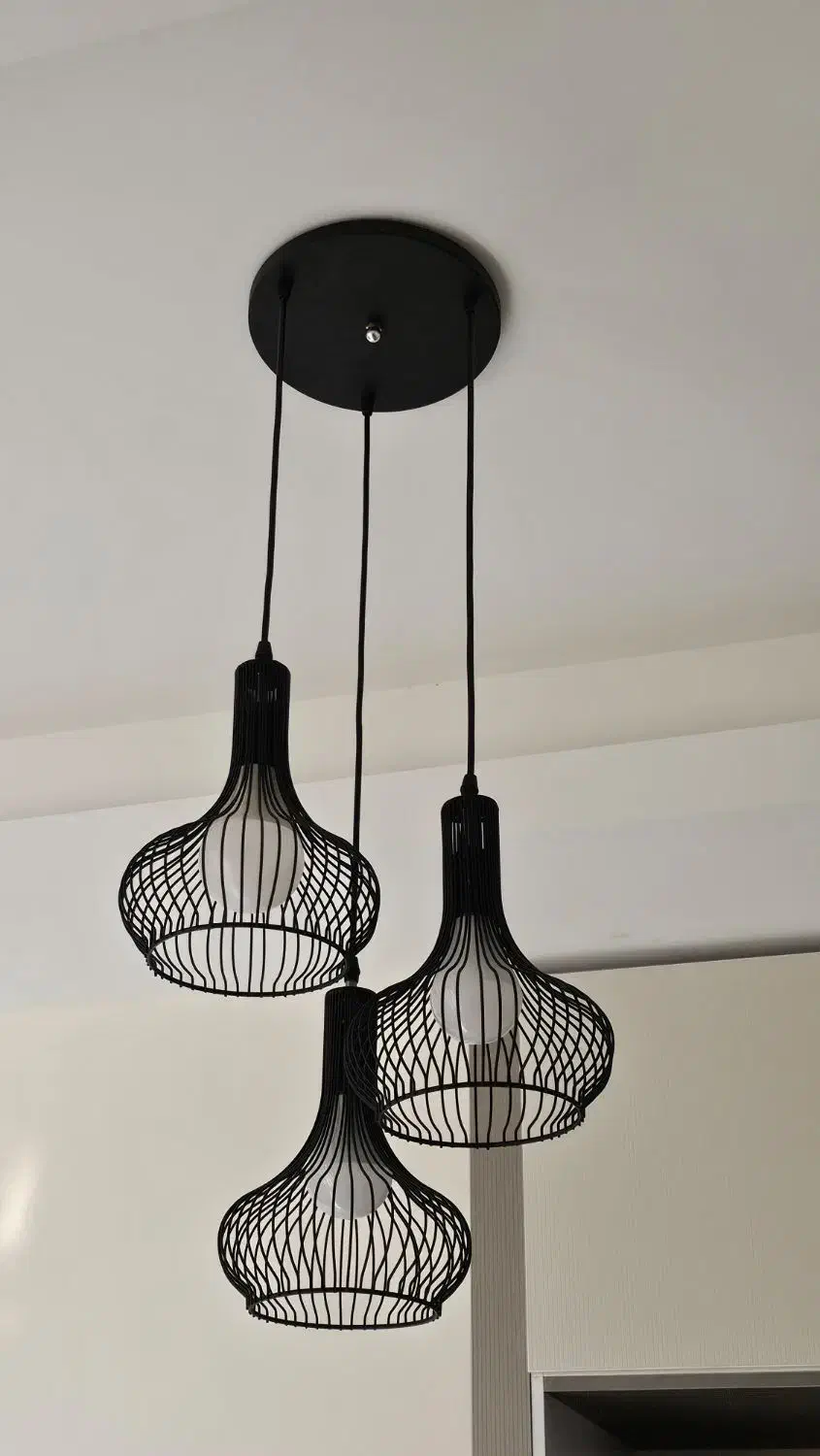 لوستر سه آویز فلزی مشکی|لوستر و چراغ آویز|قزوین, |دیوار