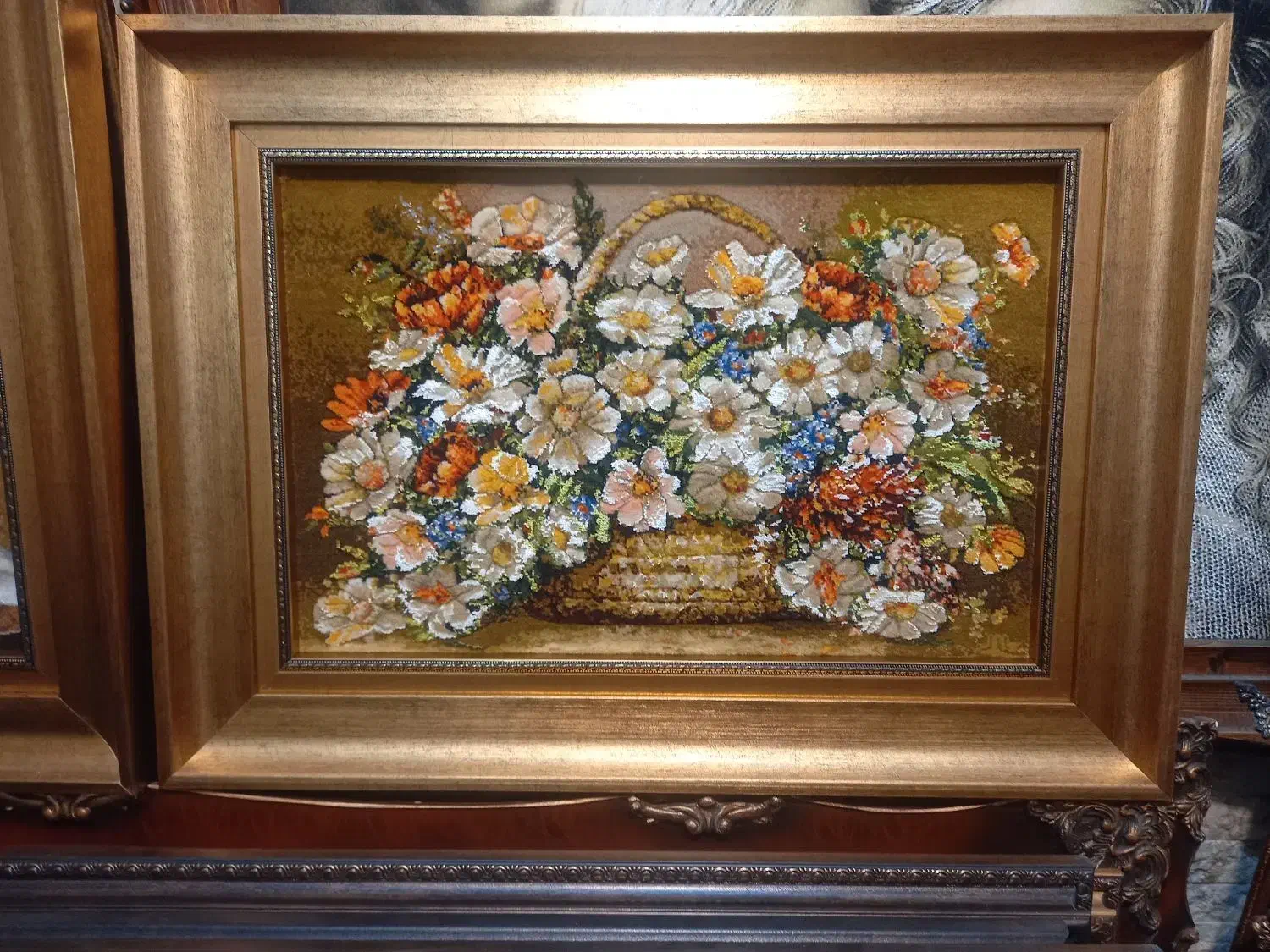 تابلو فرش دستباف گلدان بابونه برجسته تبریز golha|تابلو فرش|تهران, نارمک|دیوار