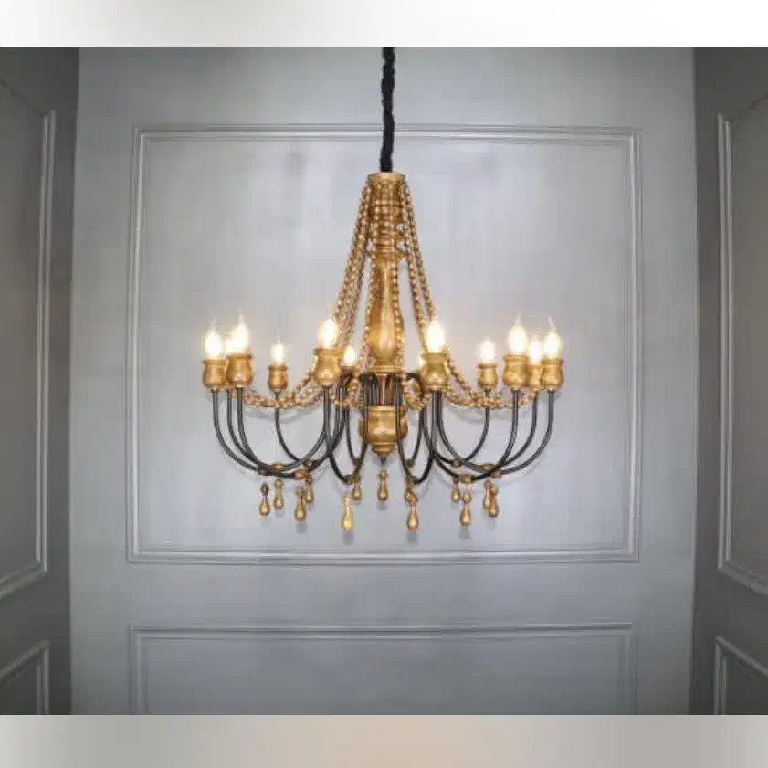 لوستر چوبی رنگ نخودی نو|لوستر و چراغ آویز|یزد, |دیوار