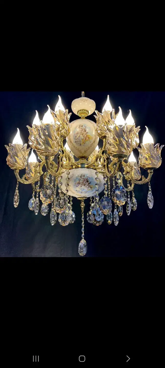 لوسترماهلین برنجی.سرامیکی/8+8/شعله برنجKby light66|لوستر و چراغ آویز|تهران, نعمتآباد|دیوار