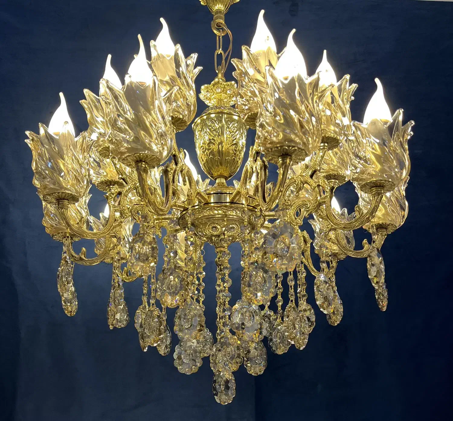 لوستر آویز شامپاینی عسلی۲-۲۲فلز برنج شاخه برنج|لوستر و چراغ آویز|تهران, نعمتآباد|دیوار