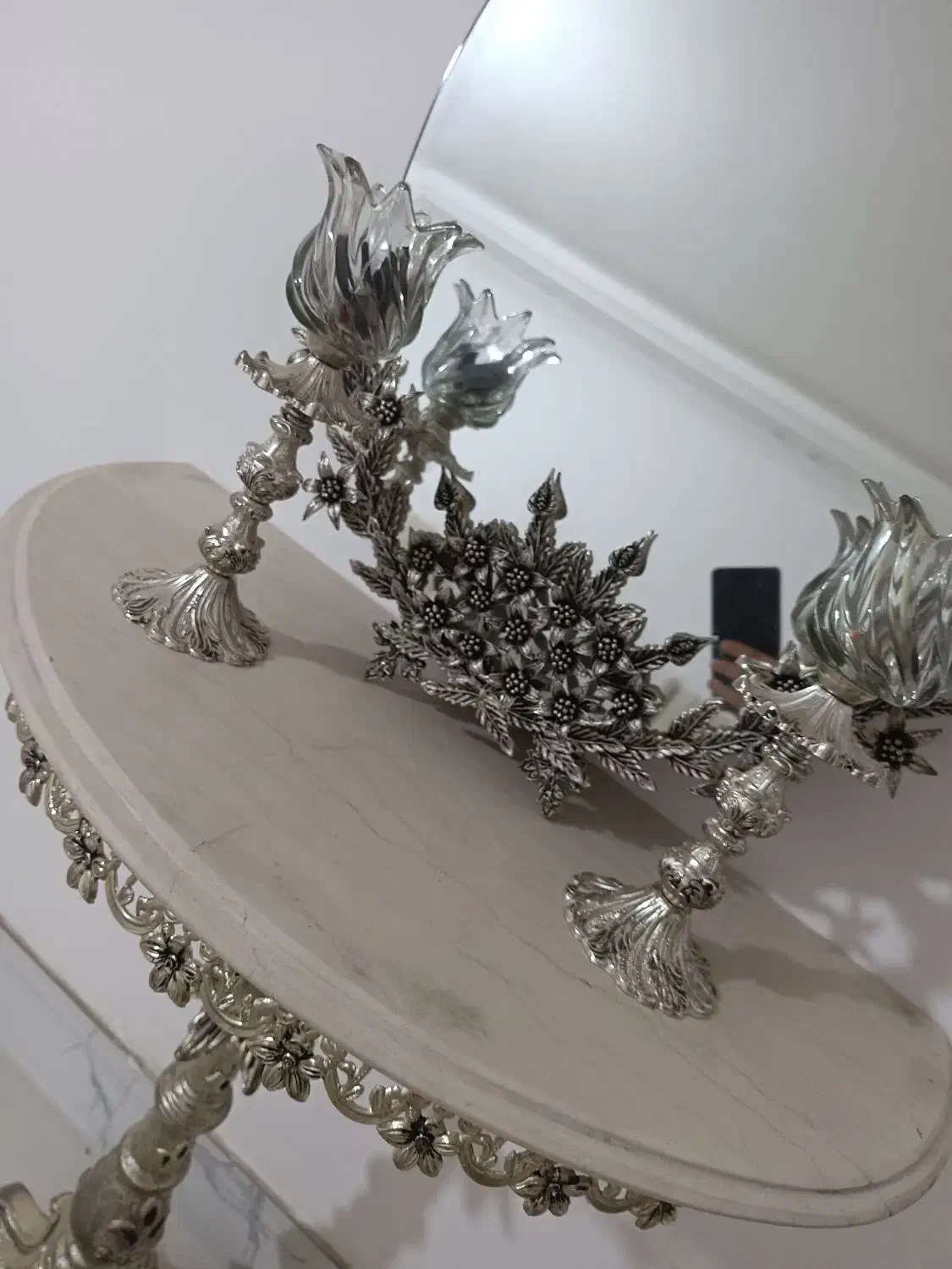 اینه شمعدون و کنسول سیاه قلم کاری کرده|بوفه، ویترین، کنسول|بابل, |دیوار