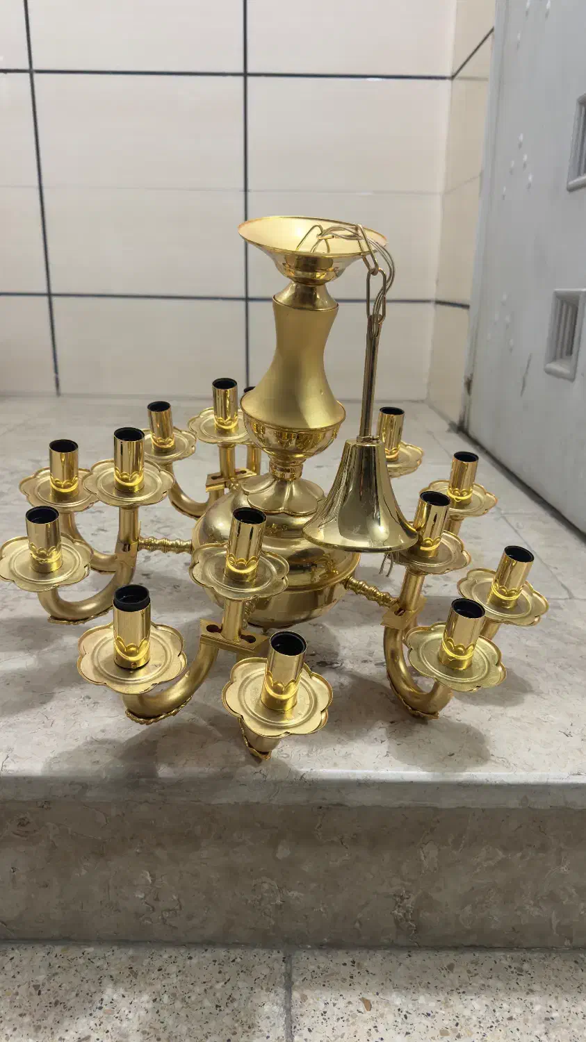 لوستر طلایی ۱۵ شاخه|لوستر و چراغ آویز|سمنان, |دیوار