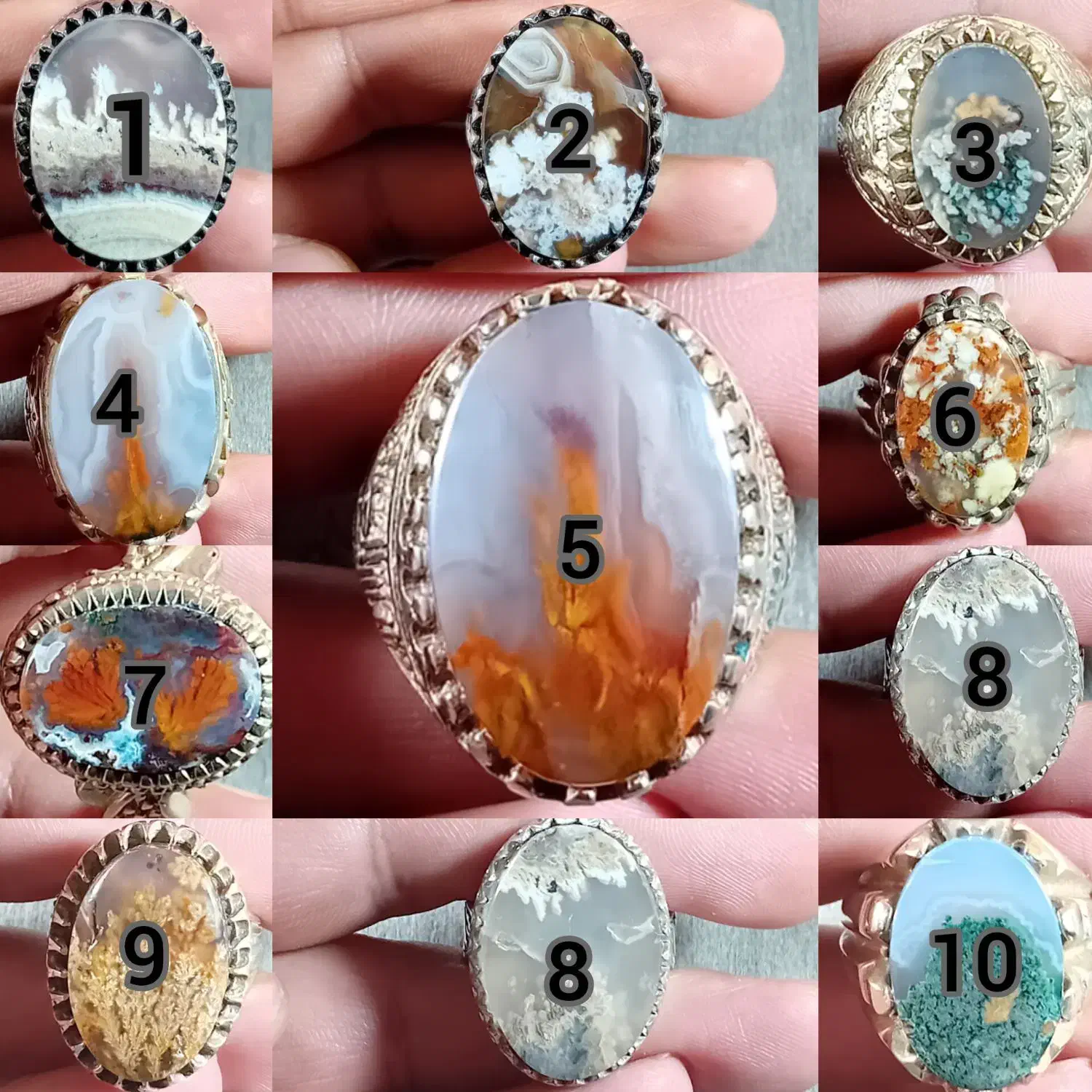 پک ۱۰عددی انگشتر های عقیق شجر|جواهرات|بم, |دیوار