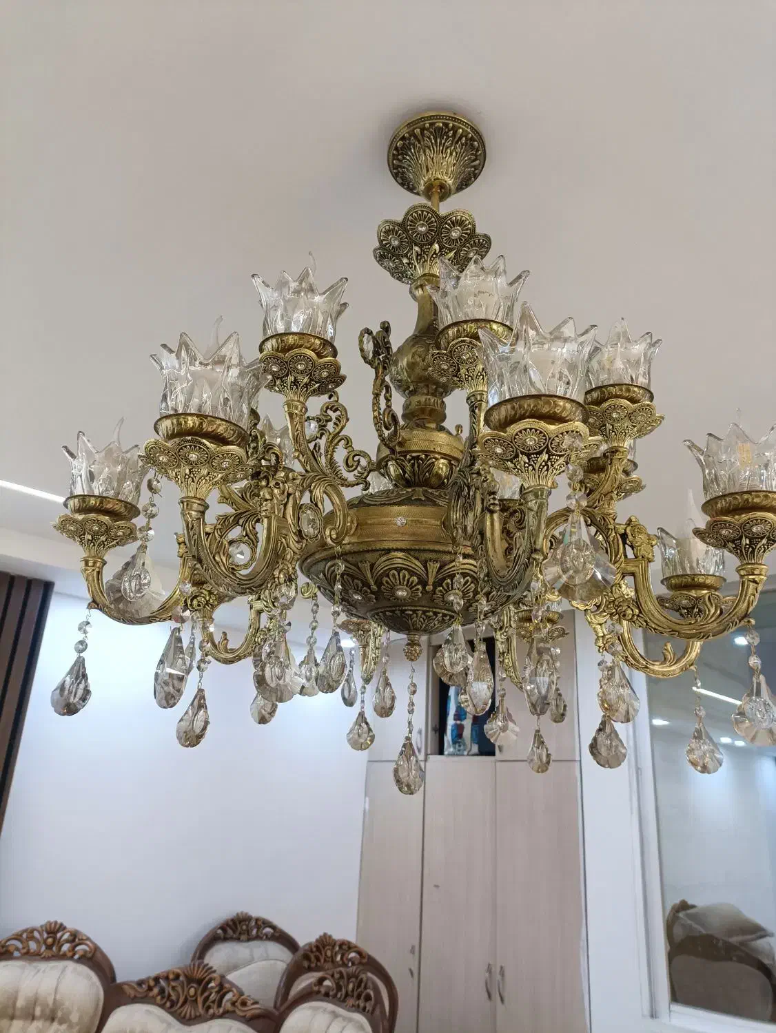 لوستر ۱۶شعله برنجی|لوستر و چراغ آویز|مشهد, گاز|دیوار