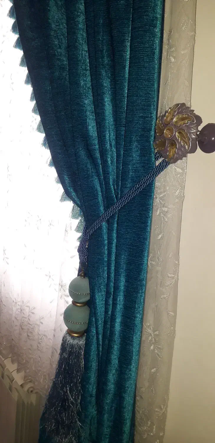 پرده و شال فیروزه ای|پرده، رانر، رومیزی|کنگاور, |دیوار