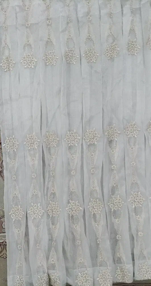 پرده حریر کتان گلدوزی ترک|پرده، رانر، رومیزی|یزد, |دیوار