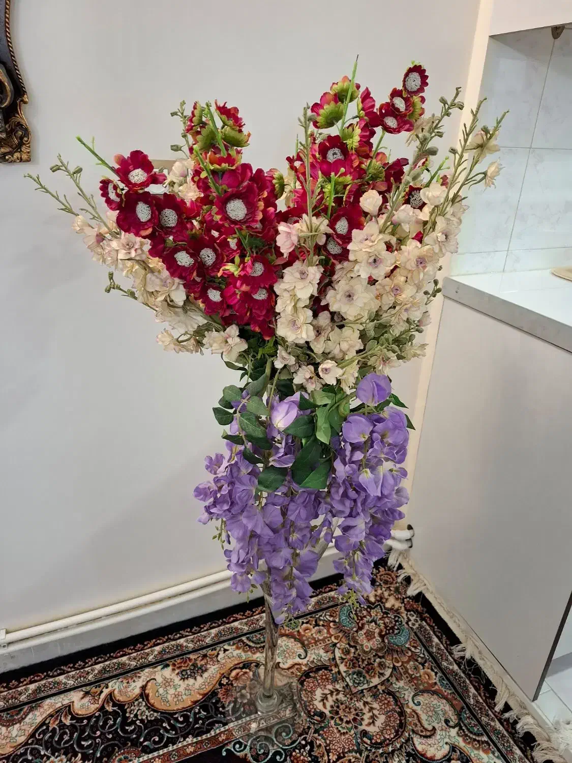 گلدان شیشه ای (چام  شیشه ای)|گل مصنوعی|ملارد, |دیوار