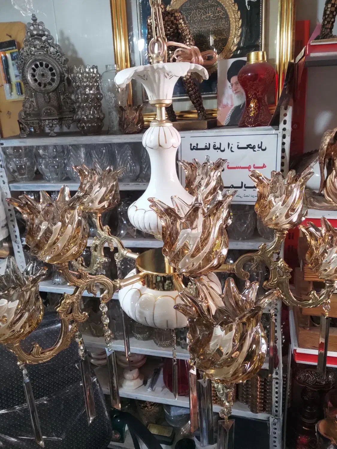 لوستر هشت شاخه برنز اصل اصل اصل|لوستر و چراغ آویز|تبریز, |دیوار