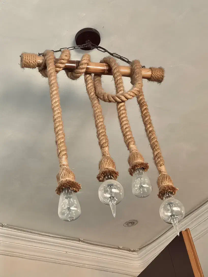 لوستر کنفی با چوب بامبو ۴شاخه|لوستر و چراغ آویز|رشت, نیروی دریایی|دیوار