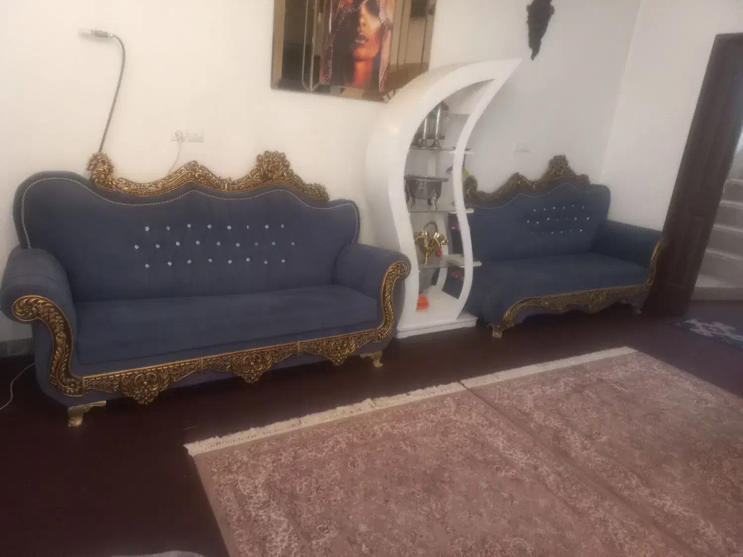 مبلمان ۷ نفره رنگ ابی، طرح سلطنتی|مبلمان خانگی و میز عسلی|شیراز, قلعه نو|دیوار