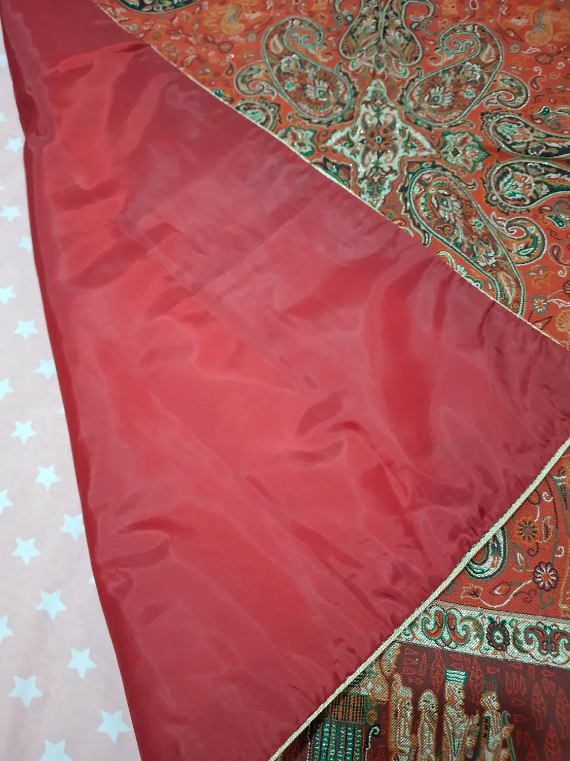 رومیزی ترمه مربع ابریشم مدل کتیبه|پرده، رانر، رومیزی|رشت, بوسار|دیوار