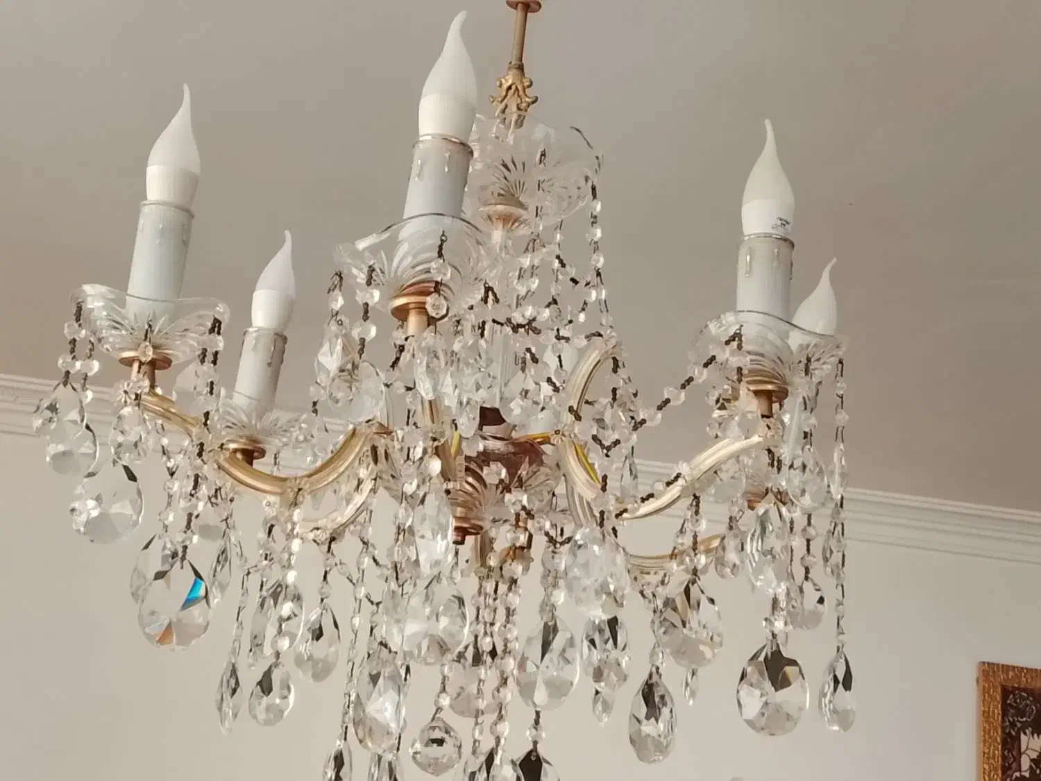 لوستر کریستالی 6شاخه آویزبرنز|لوستر و چراغ آویز|تبریز, |دیوار