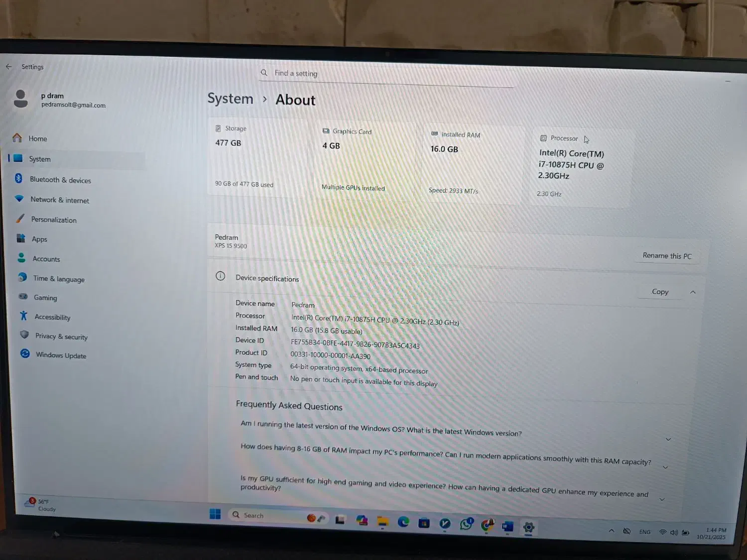 لپ تاب دل مدل Xps15 9500|رایانه همراه|ارومیه, |دیوار