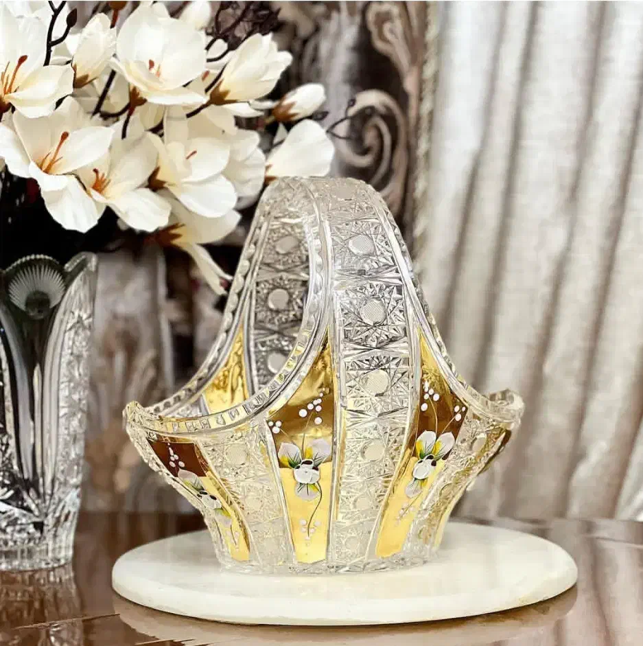 ظروف کریستال شکلات آجیل میوه خوری سبد طلاکوب چک|ظروف سرو و پذیرایی|تبریز, |دیوار