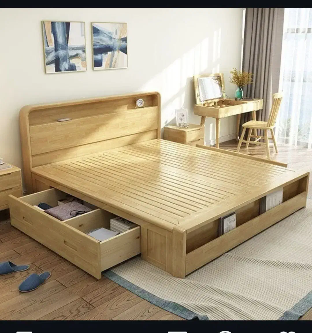 یک دستگاه تختخواب نوزاد چوب قهوهای زردی راش|تخت و صندلی بچه|صحنه, |دیوار