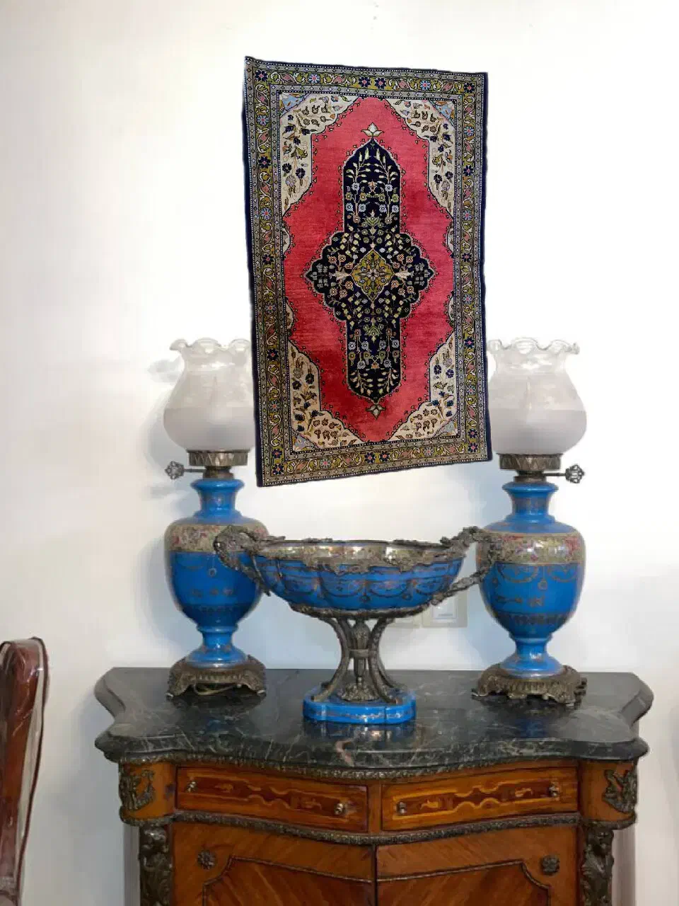 قالیچه انتیک کهنه قدیمی قم ۸۰ساله|فرش|تهران, سنائی|دیوار