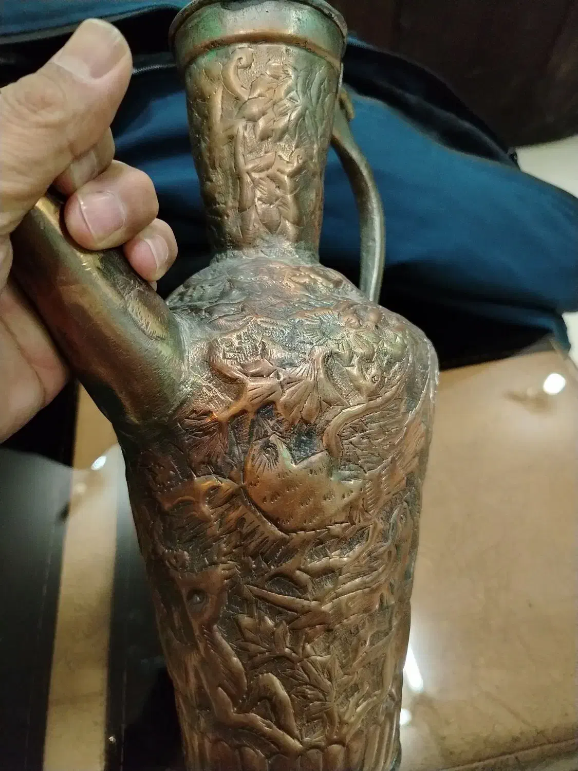 دو عدد آفتابه مسی قلمکاری شده|کلکسیون اشیاء عتیقه|شهرضا, |دیوار