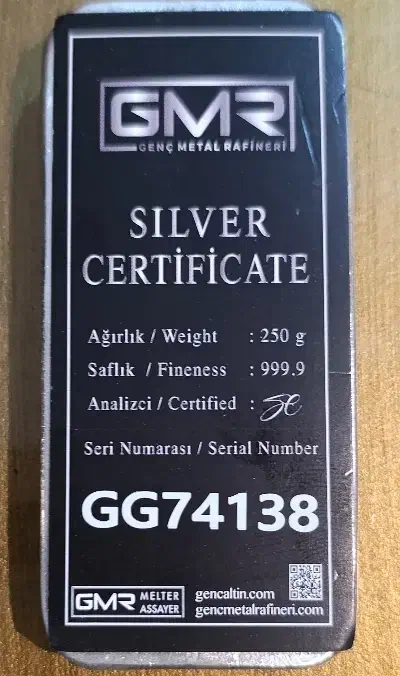 شمش نقره 250 گرمی GMR(اصل)|جواهرات|تهران, اختیاریه|دیوار