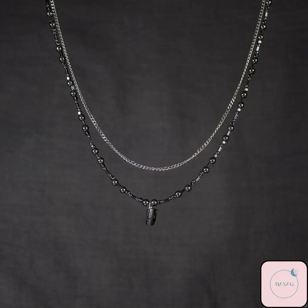 گردنبند حدید و تورمالین سیاه طبیعی و زنجیر کارتیه|جواهرات|اراک, |دیوار