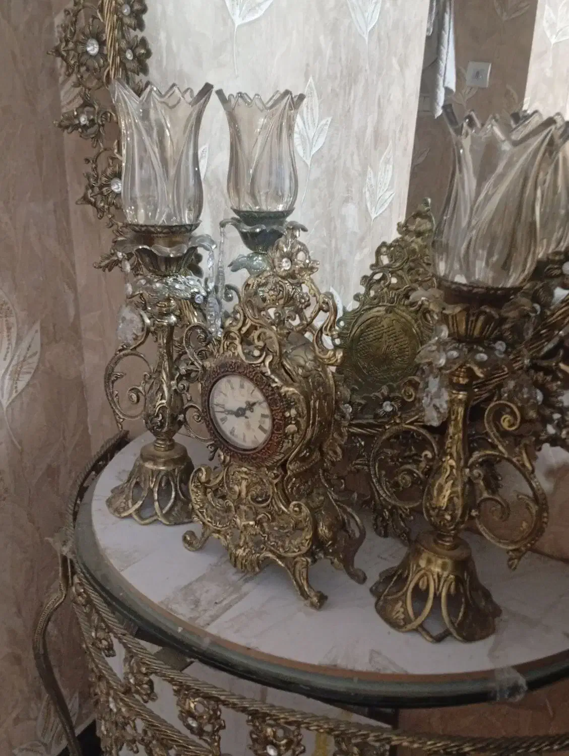 آیینه شمعدان تمام برنجی|بوفه، ویترین، کنسول|قدس, شهر‌قدس|دیوار