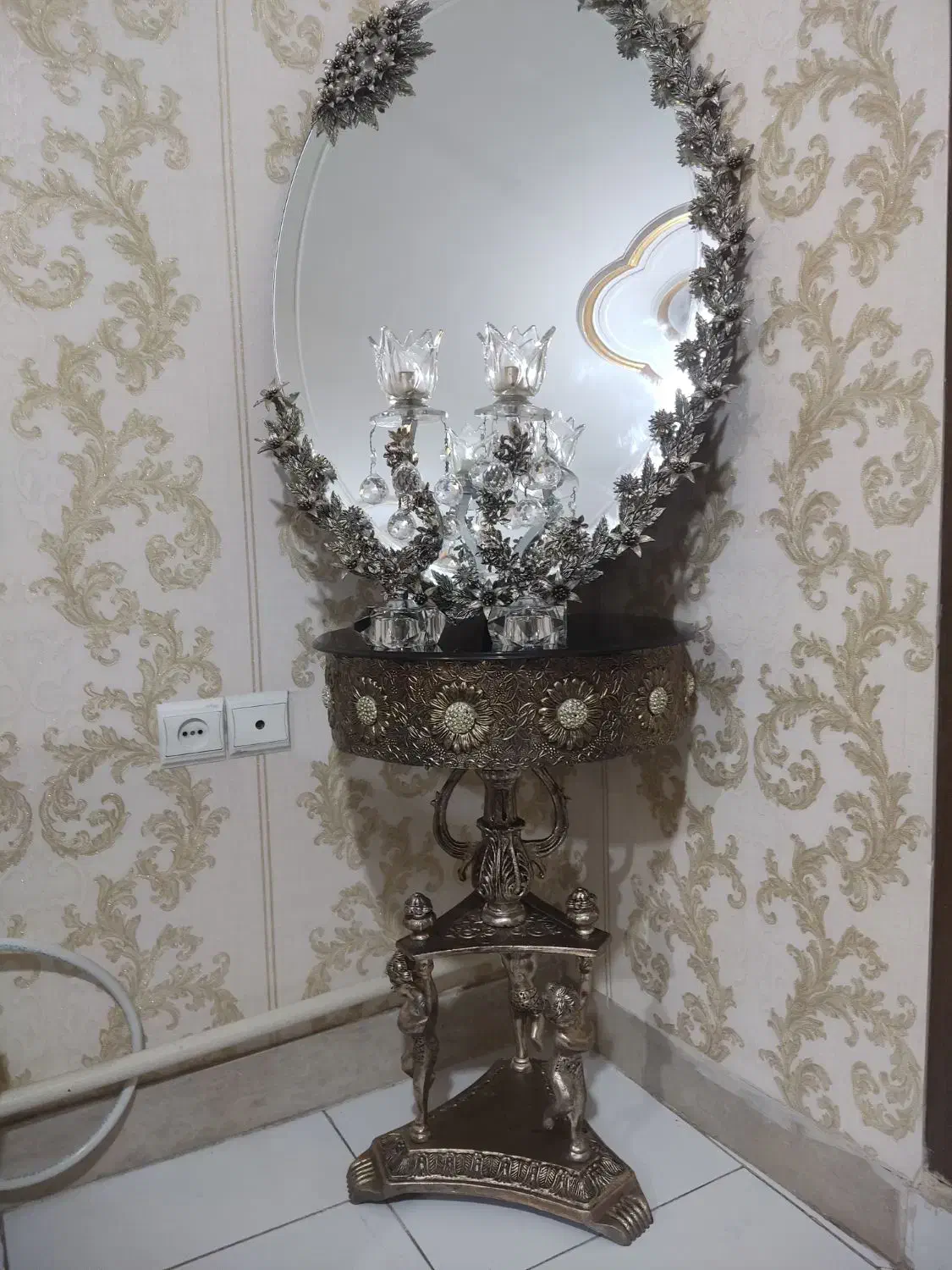 آیینه و شمعدان برنز|صنایع دستی و سایر لوازم تزئینی|باقرشهر, |دیوار