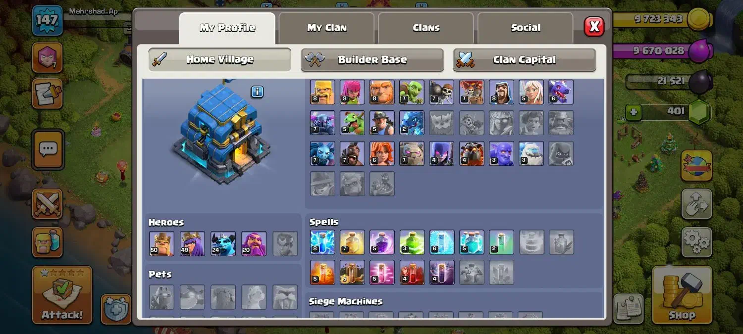 اکانت کلش اف کلنز تاون ۱۱ فول مکس 147|کنسول، بازی ویدئویی و آنلاین|باقرشهر, |دیوار