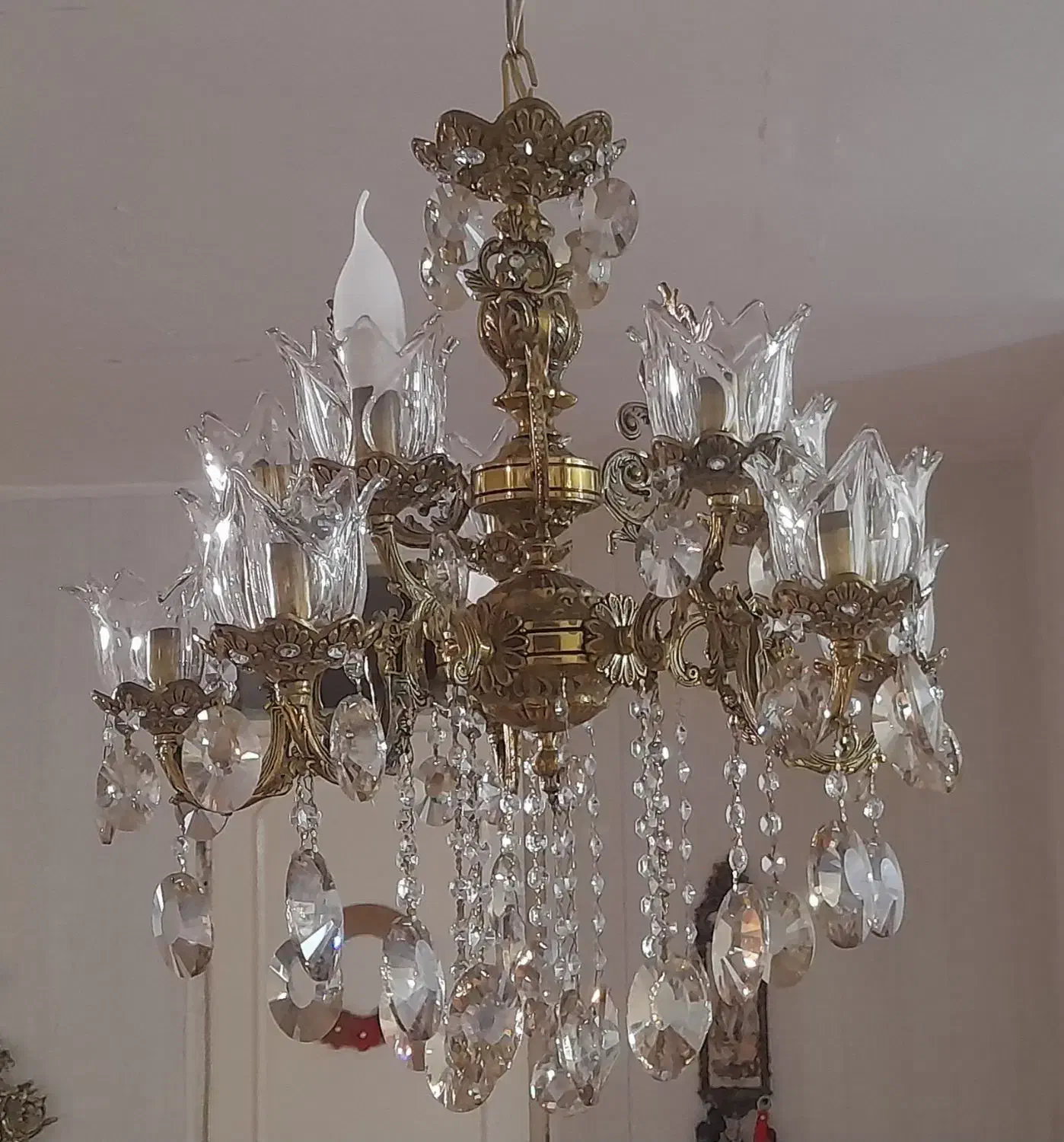 فروش لوستر ست سطل آشغال جا دستمالی و شمعدان برنز|لوستر و چراغ آویز|ماهدشت, |دیوار