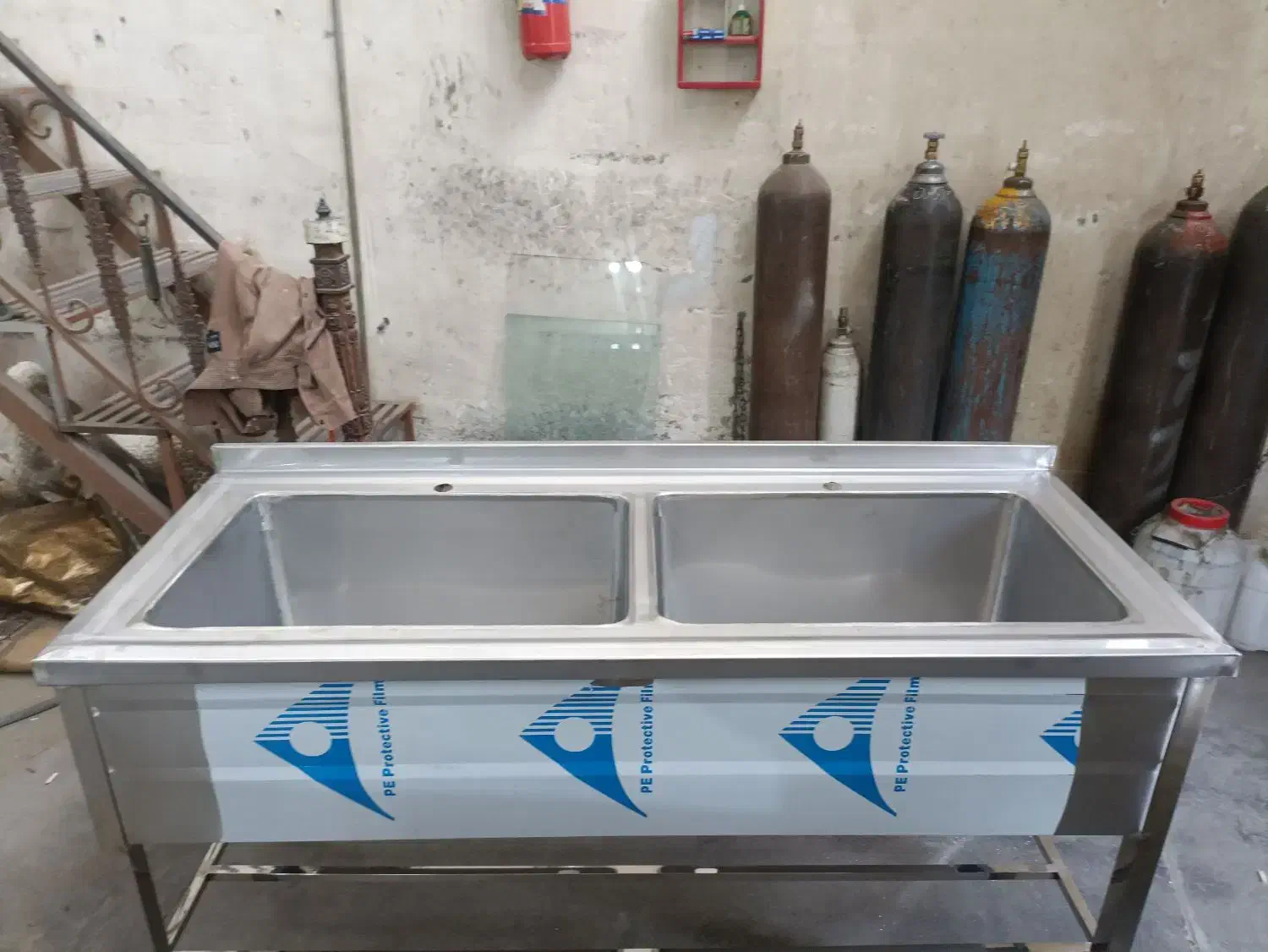 سینک استیل 2 لگن رستورانی|آب‌چکان و نظم‌دهنده ظروف|رباط‌کریم, شهرک صنعتی ده‌حسن|دیوار