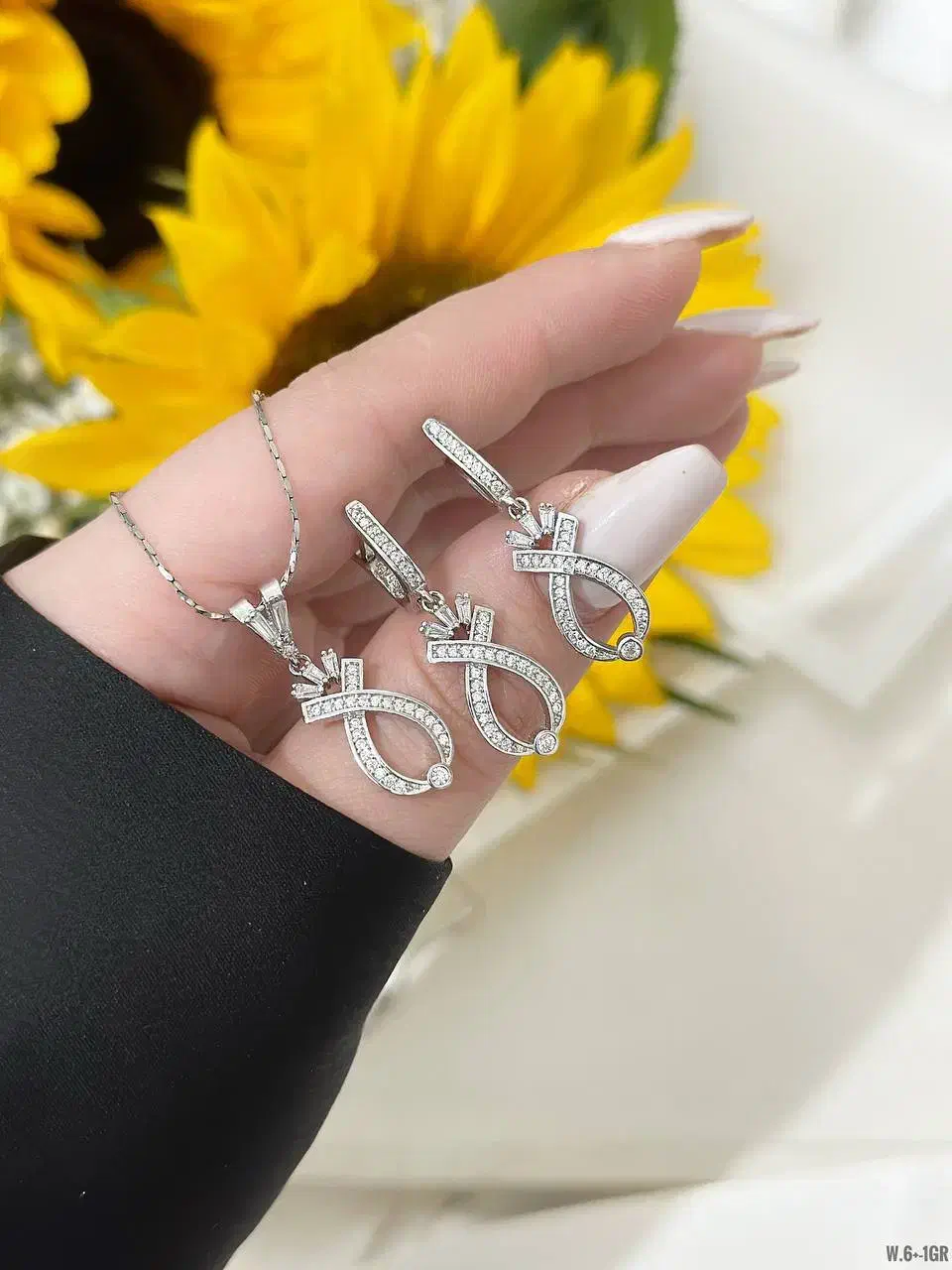 نیم ست نقره پاپیونی صورتی بنفش ظریف قصه باران۱۰|بدلیجات|تبریز, |دیوار