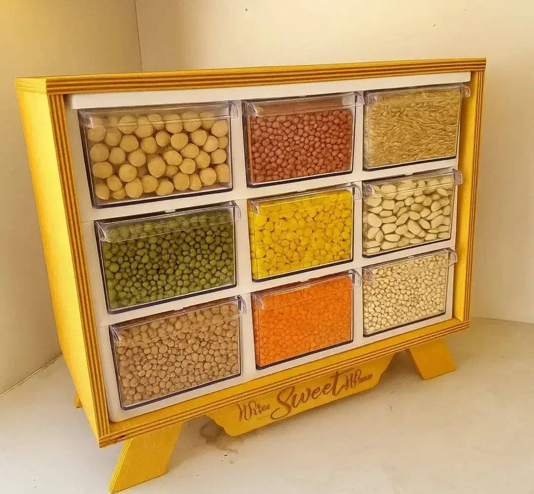 استند ۹کشو حبوبات|ظروف نگهدارنده، پلاستیکی، یک‌بارمصرف|قیروکارزین, |دیوار