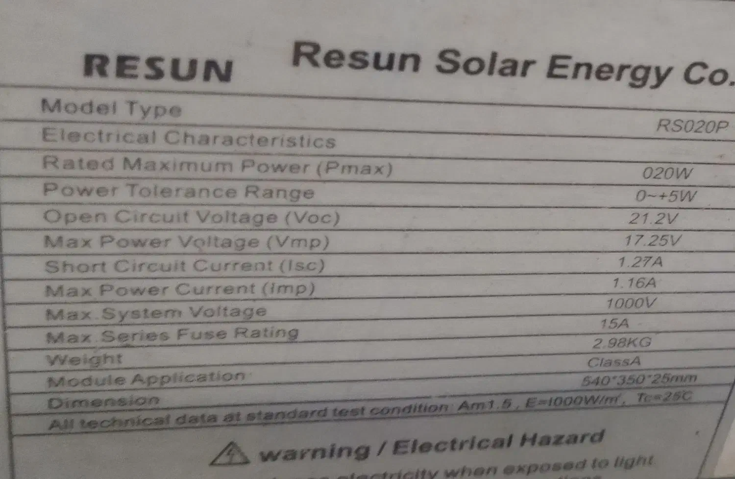 پنل خورشیدی Resun solar 60*40 20w|لامپ و چراغ|کرج, شهر صنعتی|دیوار