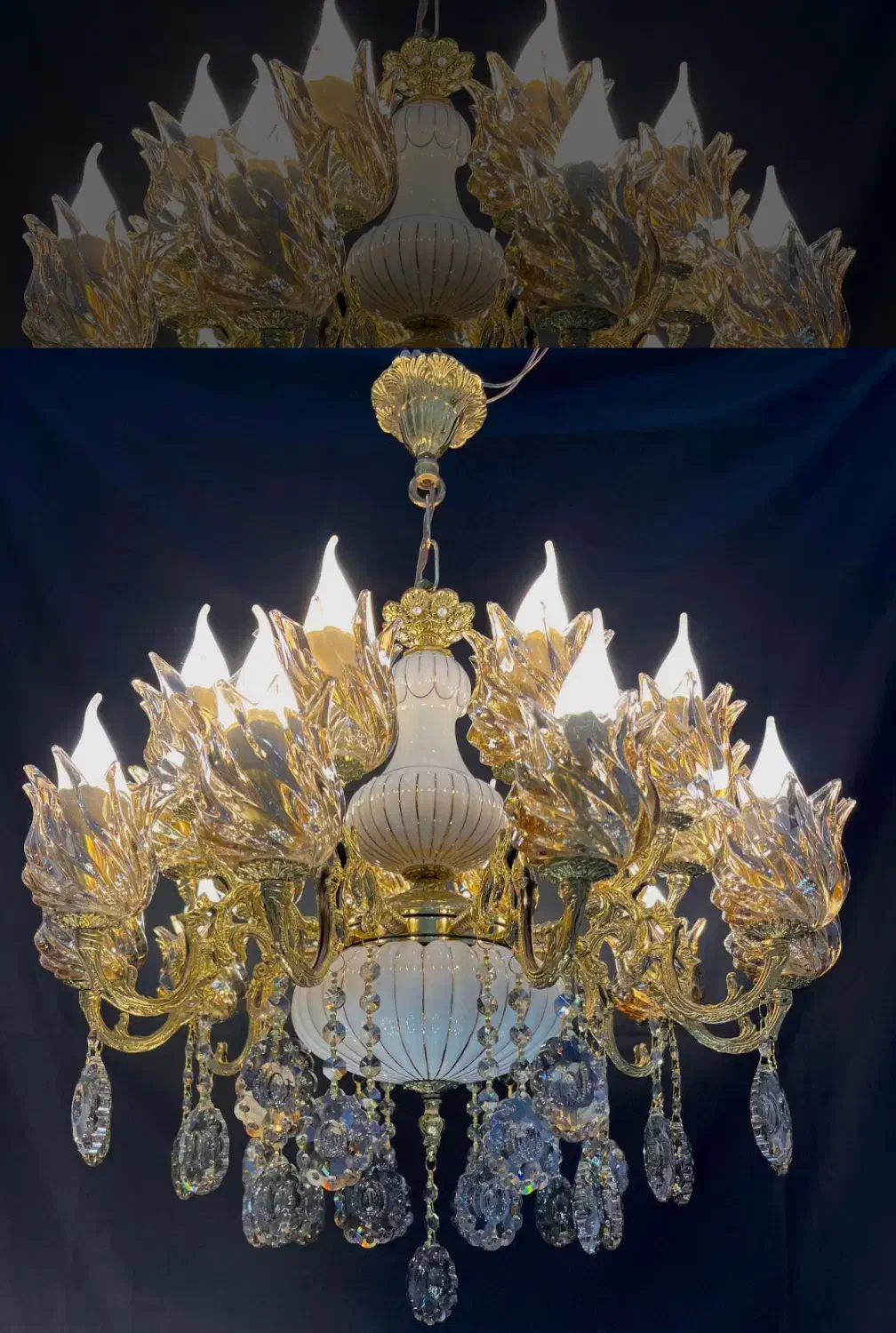 لوستر ۱۶شعله مخلوط ترکیب سرامیکی خطی و برنجی|لوستر و چراغ آویز|کرمانشاه, |دیوار