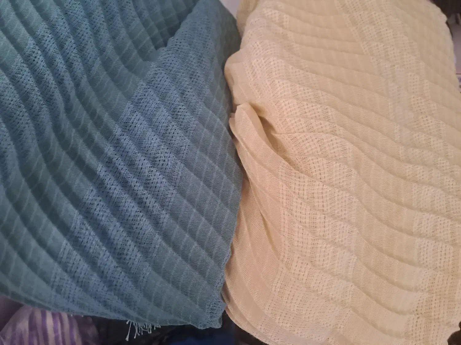 دوعدد شال پیریسه رنگ لیمویی وآبی اسمانی کاملانو نو|لباس|اردستان, |دیوار