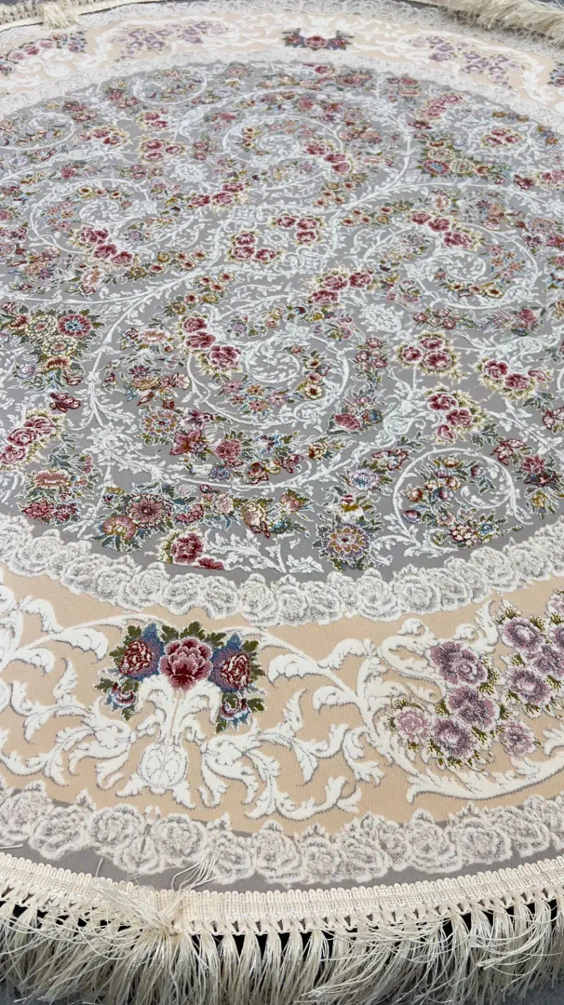 فرش گرد ۱۵۰ فیلی کرم ۱۲۰۰. شانه|فرش|قزوین, |دیوار