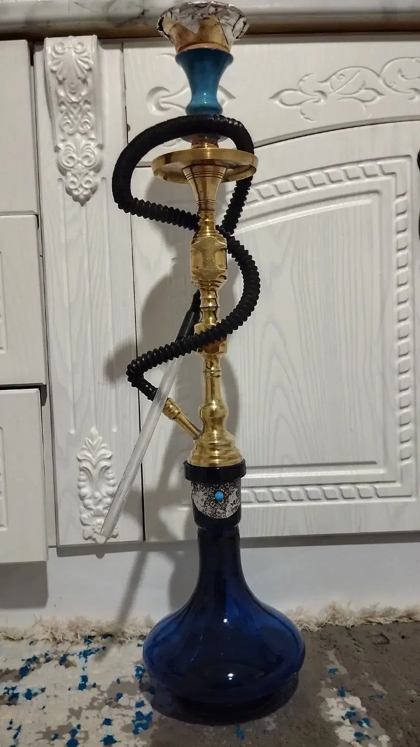 قلیون برنجی قدیمی|کلکسیون اشیاء عتیقه|زیرکوه, |دیوار