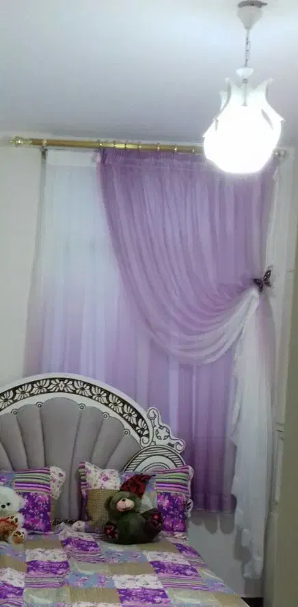 پرده حریر دو رنگ یاسی و زرد|پرده، رانر، رومیزی|تهران, افسریه شمالی|دیوار