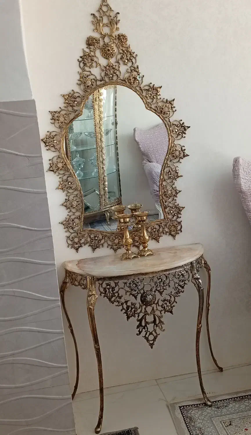 آینه شمعدان برنز|بوفه، ویترین، کنسول|ری, امین آباد|دیوار
