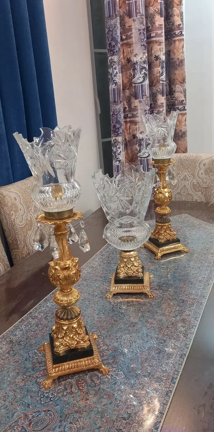 سه عدد شمعدان کریستال خورشیدی  اکازیون درحد نو|لوستر و چراغ آویز|کلاچای, |دیوار