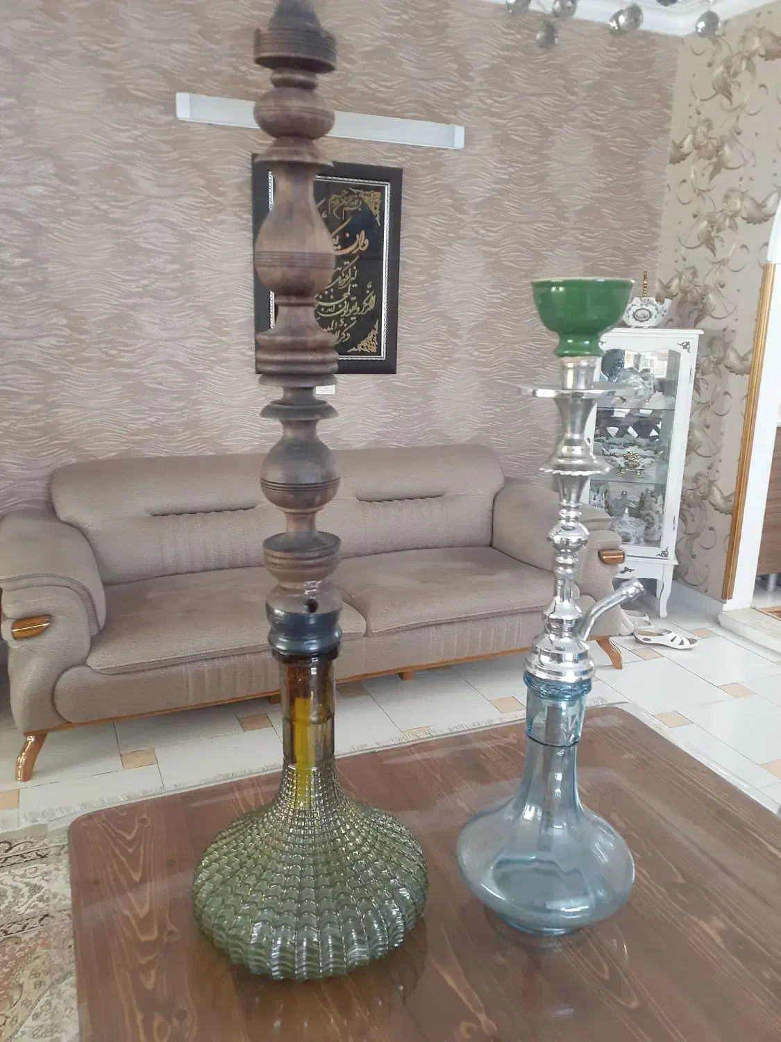 قلیان برنجی و چوبی|کلکسیون و سرگرمی|قم, نخودی|دیوار