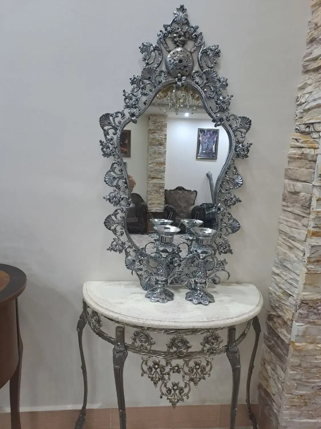 ایینه وشمعدان تمام برنز|صنایع دستی و سایر لوازم تزئینی|بناب, |دیوار